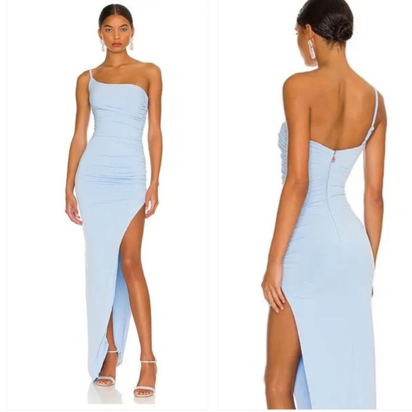 Nookie Aria One Shoulder Asymmetrical Gown Maxi Ruched in Blue New with Tags! - Picture 1 of 13